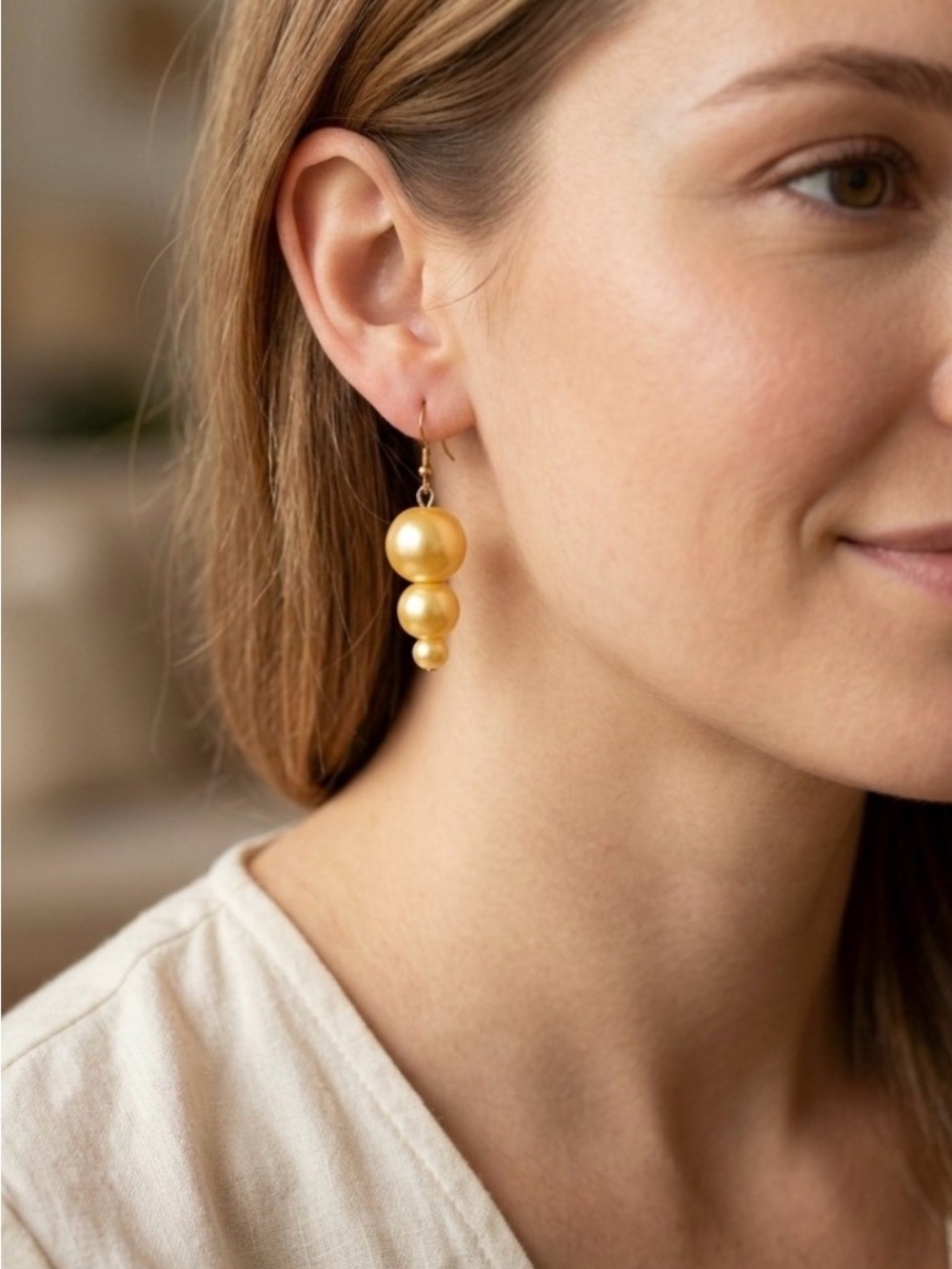 Gold Pearl Dangle Earrings